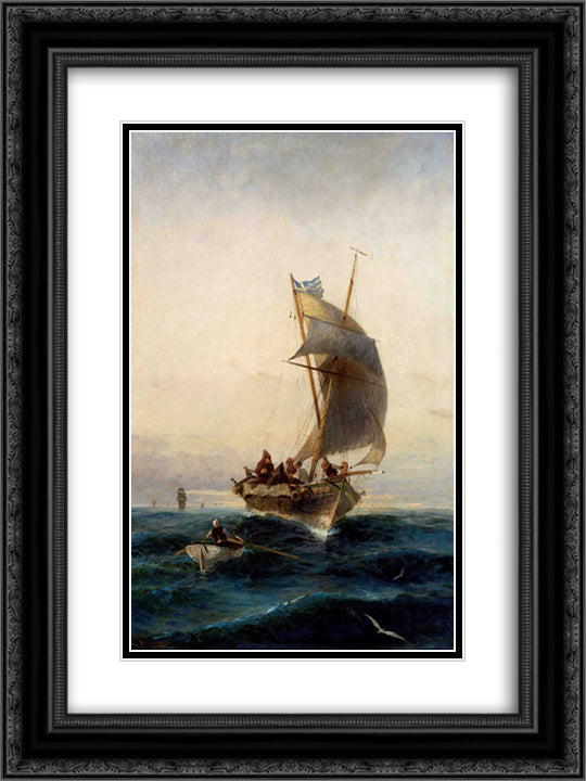 Fishing boat on choppy waters 18x24 Black Ornate Wood Framed Art Print Poster with Double Matting by Volanakis, Konstantinos