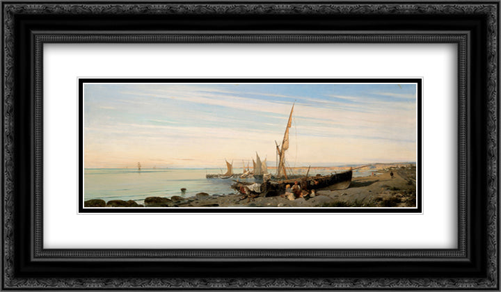 Fishing boats 24x14 Black Ornate Wood Framed Art Print Poster with Double Matting by Volanakis, Konstantinos
