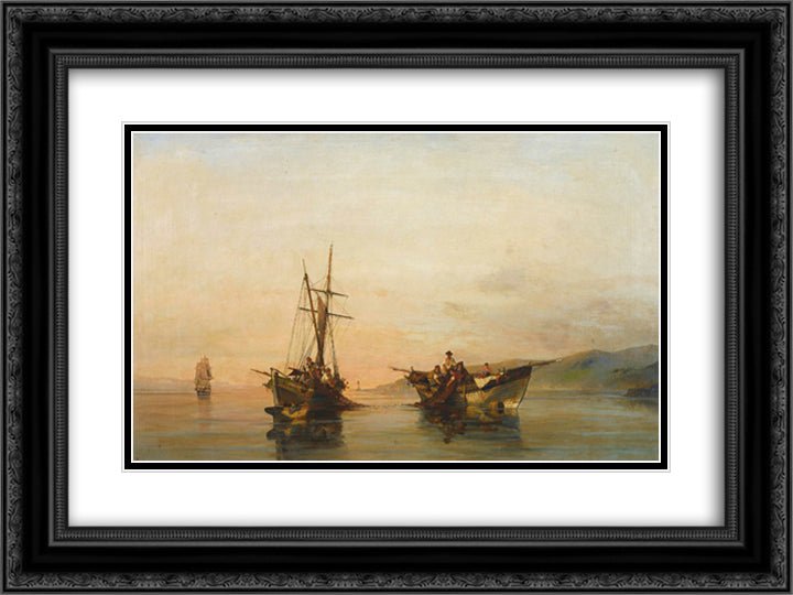 On calm waters 24x18 Black Ornate Wood Framed Art Print Poster with Double Matting by Volanakis, Konstantinos