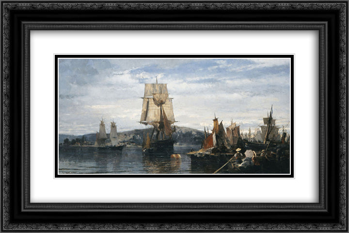 Outside the harbor 24x16 Black Ornate Wood Framed Art Print Poster with Double Matting by Volanakis, Konstantinos