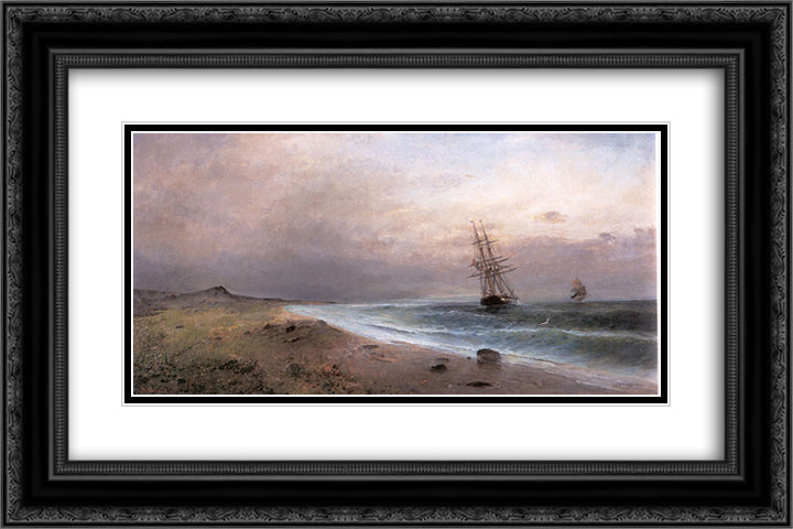 Sailing ships 24x16 Black Ornate Wood Framed Art Print Poster with Double Matting by Volanakis, Konstantinos