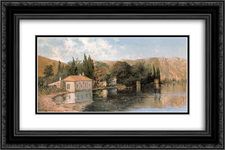 Seashore of Poros 24x16 Black Ornate Wood Framed Art Print Poster with Double Matting by Volanakis, Konstantinos