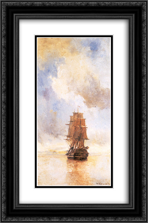 Ship 16x24 Black Ornate Wood Framed Art Print Poster with Double Matting by Volanakis, Konstantinos