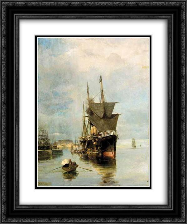 The disembarkation 20x24 Black Ornate Wood Framed Art Print Poster with Double Matting by Volanakis, Konstantinos