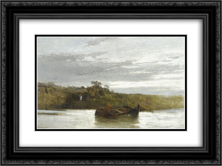 The river 24x18 Black Ornate Wood Framed Art Print Poster with Double Matting by Volanakis, Konstantinos