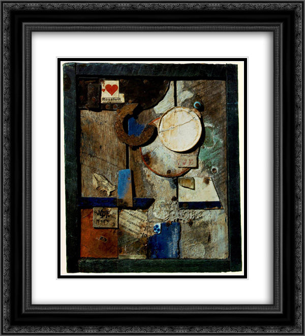 Merzbild Rossfett 20x22 Black Ornate Wood Framed Art Print Poster with Double Matting by Schwitters, Kurt