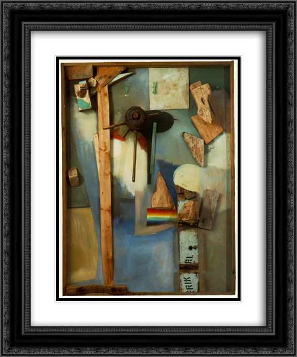 Merzpicture with Rainbow 20x24 Black Ornate Wood Framed Art Print Poster with Double Matting by Schwitters, Kurt