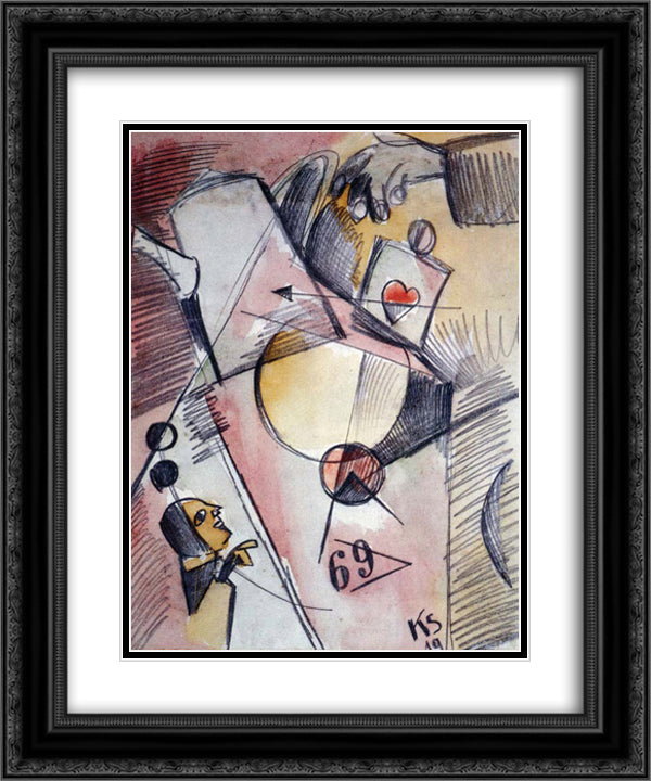 N Watercolor 1. (The Heart Goes from Sugar to Coffee) 20x24 Black Ornate Wood Framed Art Print Poster with Double Matting by Schwitters, Kurt