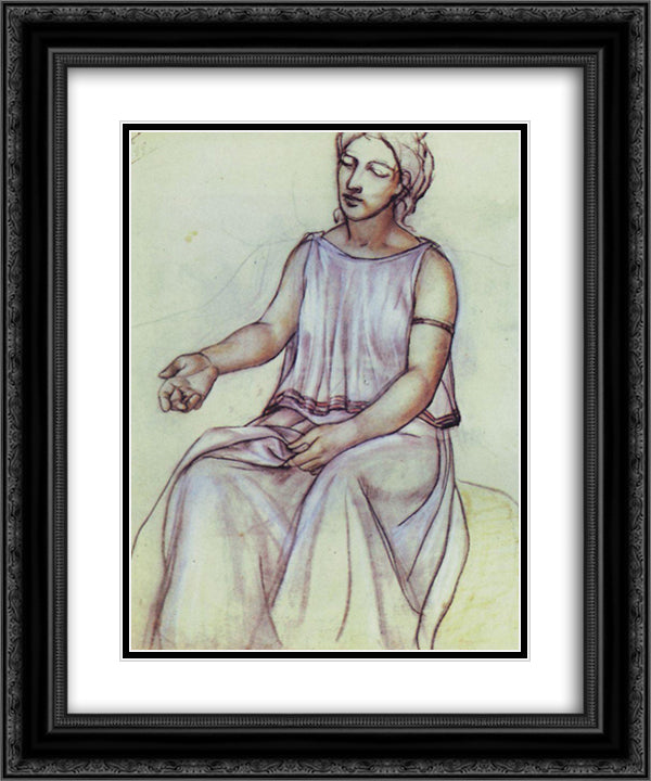 A woman in a chiton 20x24 Black Ornate Wood Framed Art Print Poster with Double Matting by Petrov Vodkin, Kuzma