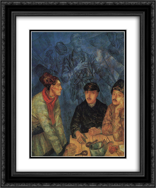 After the battle 20x24 Black Ornate Wood Framed Art Print Poster with Double Matting by Petrov Vodkin, Kuzma