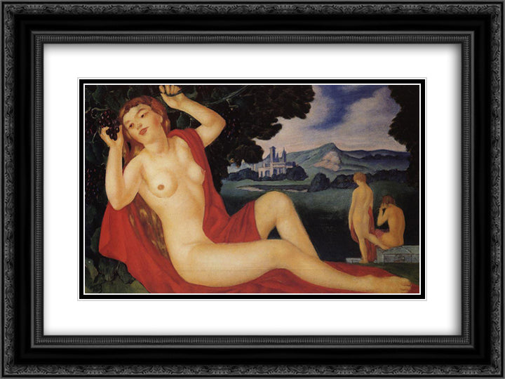 Bacchante 24x18 Black Ornate Wood Framed Art Print Poster with Double Matting by Petrov Vodkin, Kuzma