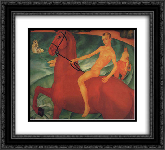 Bathing of a Red Horse 22x20 Black Ornate Wood Framed Art Print Poster with Double Matting by Petrov Vodkin, Kuzma