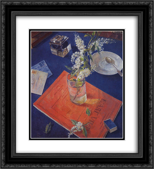 Bird cherry in a glass 20x22 Black Ornate Wood Framed Art Print Poster with Double Matting by Petrov Vodkin, Kuzma