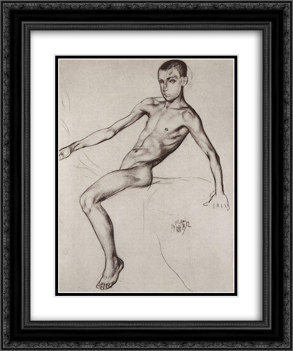Boy-rider 20x24 Black Ornate Wood Framed Art Print Poster with Double Matting by Petrov Vodkin, Kuzma
