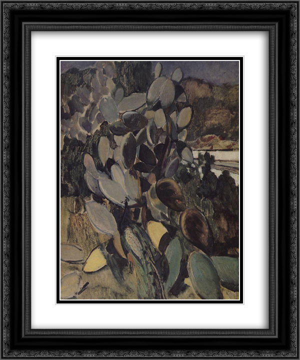 Cacti 20x24 Black Ornate Wood Framed Art Print Poster with Double Matting by Petrov Vodkin, Kuzma