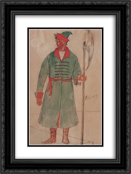 Costume design for Archer to the tragedy of Pushkin's Boris Godunov  18x24 Black Ornate Wood Framed Art Print Poster with Double Matting by Petrov Vodkin, Kuzma