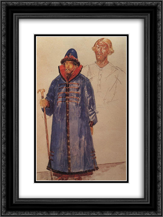 Costumes and make-up to the tragedy of Pushkin's Boris Godunov  18x24 Black Ornate Wood Framed Art Print Poster with Double Matting by Petrov Vodkin, Kuzma