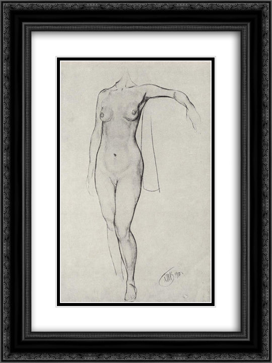 Female Model 18x24 Black Ornate Wood Framed Art Print Poster with Double Matting by Petrov Vodkin, Kuzma