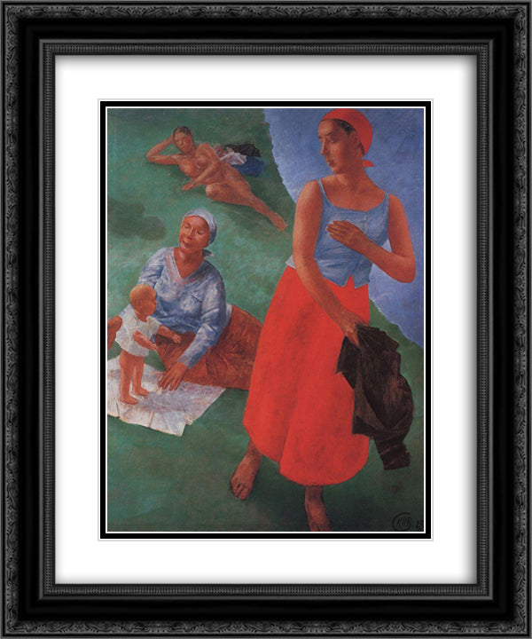 First Steps 20x24 Black Ornate Wood Framed Art Print Poster with Double Matting by Petrov Vodkin, Kuzma