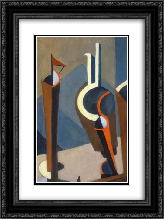 Composition 18x24 Black Ornate Wood Framed Art Print Poster with Double Matting by Tihanyi, Lajos
