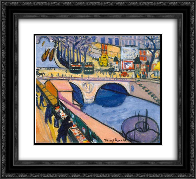 Pont St. Michel 22x20 Black Ornate Wood Framed Art Print Poster with Double Matting by Tihanyi, Lajos