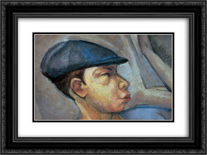Self-portrait Wearing Cap 24x18 Black Ornate Wood Framed Art Print Poster with Double Matting by Tihanyi, Lajos