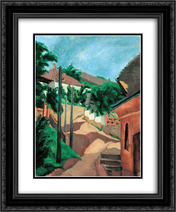 Street in Trencsen 20x24 Black Ornate Wood Framed Art Print Poster with Double Matting by Tihanyi, Lajos