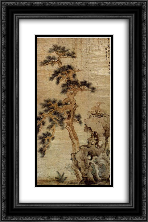 Rocks and Reishi 16x24 Black Ornate Wood Framed Art Print Poster with Double Matting by Ying, Lan