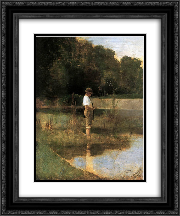 Angler 20x24 Black Ornate Wood Framed Art Print Poster with Double Matting by Mednyanszky, Laszlo