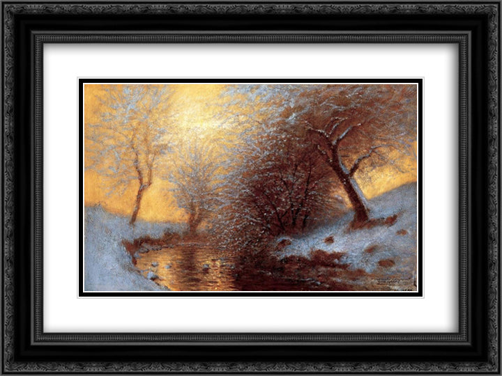Brookside in Winter 24x18 Black Ornate Wood Framed Art Print Poster with Double Matting by Mednyanszky, Laszlo