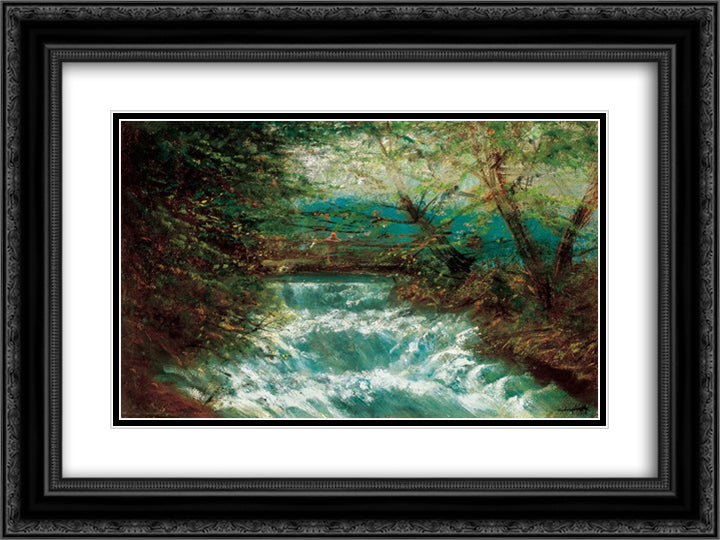 Burring Brook 24x18 Black Ornate Wood Framed Art Print Poster with Double Matting by Mednyanszky, Laszlo