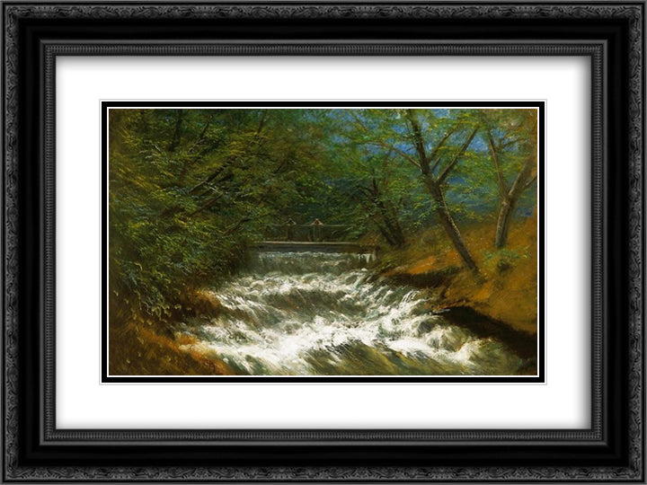 Burring Brook with Bridge 24x18 Black Ornate Wood Framed Art Print Poster with Double Matting by Mednyanszky, Laszlo