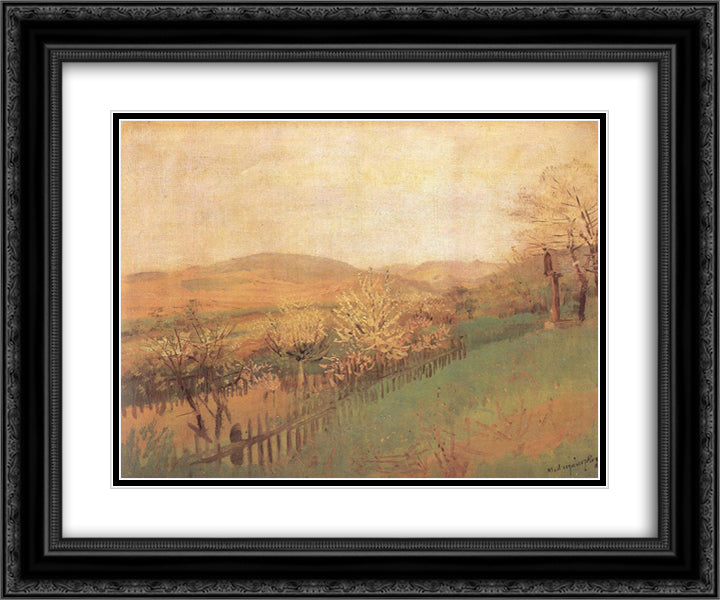 Fruit Trees 24x20 Black Ornate Wood Framed Art Print Poster with Double Matting by Mednyanszky, Laszlo