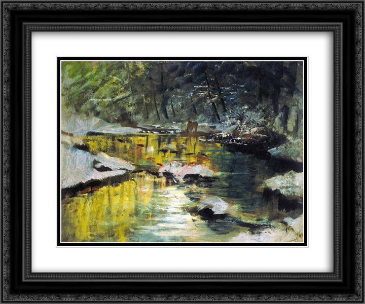 Melting of Snow 24x20 Black Ornate Wood Framed Art Print Poster with Double Matting by Mednyanszky, Laszlo