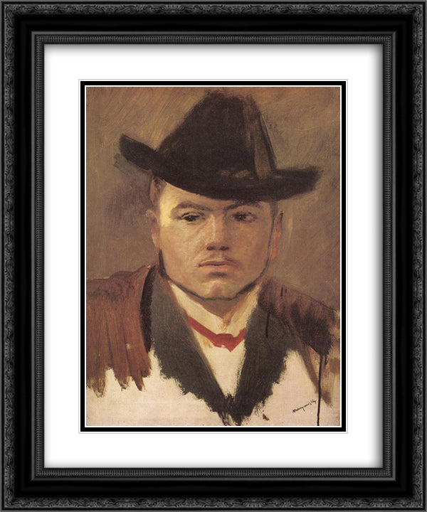 Peasant Boy with Hat (study) 20x24 Black Ornate Wood Framed Art Print Poster with Double Matting by Mednyanszky, Laszlo