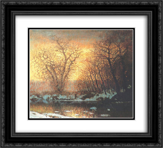 Snow-melting 22x20 Black Ornate Wood Framed Art Print Poster with Double Matting by Mednyanszky, Laszlo