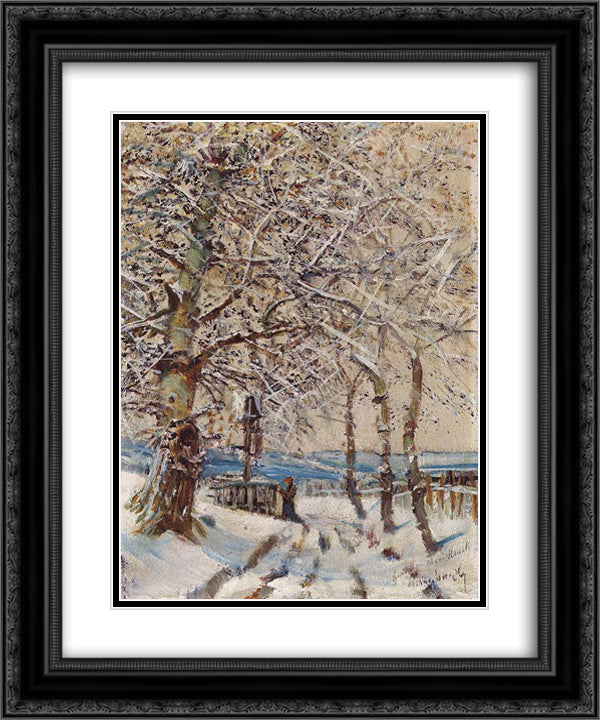 Trees with Hoar-frost 20x24 Black Ornate Wood Framed Art Print Poster with Double Matting by Mednyanszky, Laszlo