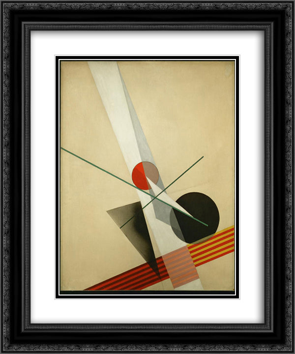 Composition A XXI 20x24 Black Ornate Wood Framed Art Print Poster with Double Matting by Moholy Nagy, Laszlo