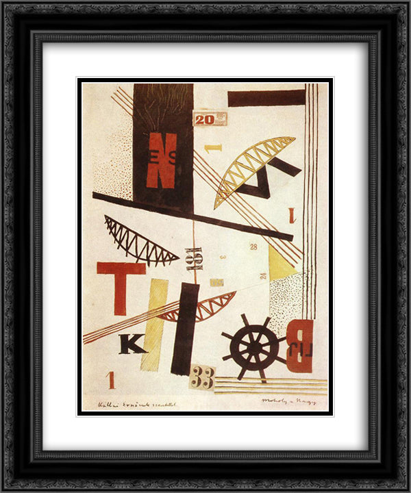 Hidak Bridges 20x24 Black Ornate Wood Framed Art Print Poster with Double Matting by Moholy Nagy, Laszlo