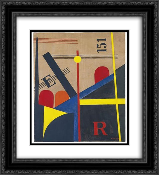 Large painting of the railroad 20x22 Black Ornate Wood Framed Art Print Poster with Double Matting by Moholy Nagy, Laszlo