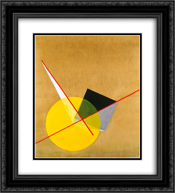 Yellow Circle 20x22 Black Ornate Wood Framed Art Print Poster with Double Matting by Moholy Nagy, Laszlo