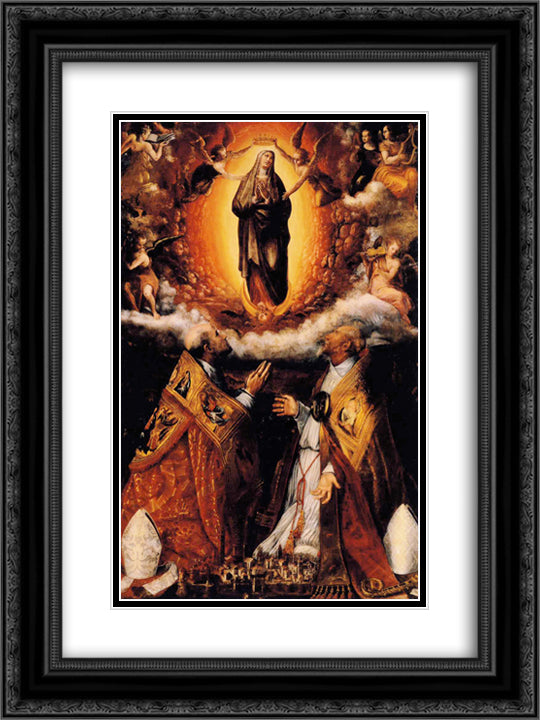 Assumption of the Virgin with Saints Peter Chrysologus, and Cassian 18x24 Black Ornate Wood Framed Art Print Poster with Double Matting by Fontana, Lavinia