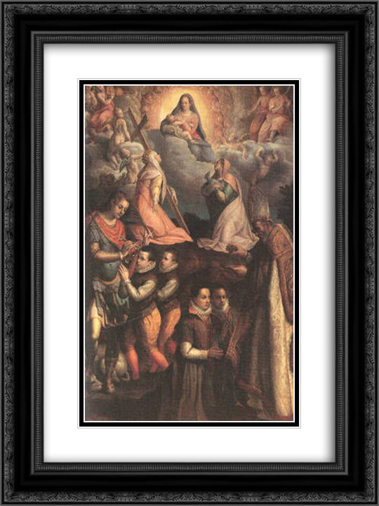 Consecration to the Virgin 18x24 Black Ornate Wood Framed Art Print Poster with Double Matting by Fontana, Lavinia