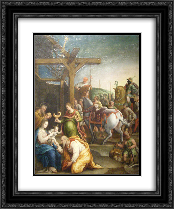 The Adoration of the Magi 20x24 Black Ornate Wood Framed Art Print Poster with Double Matting by Fontana, Lavinia