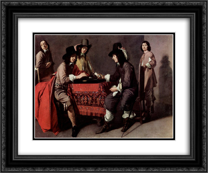 Backgammon players 24x20 Black Ornate Wood Framed Art Print Poster with Double Matting by Le Nain brothers