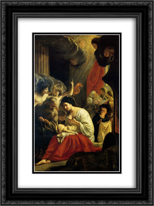 Birth of the Virgin 18x24 Black Ornate Wood Framed Art Print Poster with Double Matting by Le Nain brothers