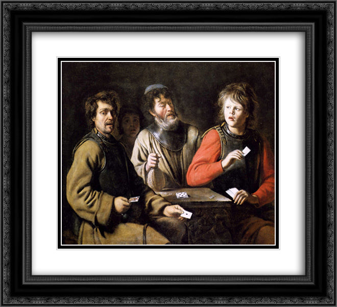 Card players 22x20 Black Ornate Wood Framed Art Print Poster with Double Matting by Le Nain brothers