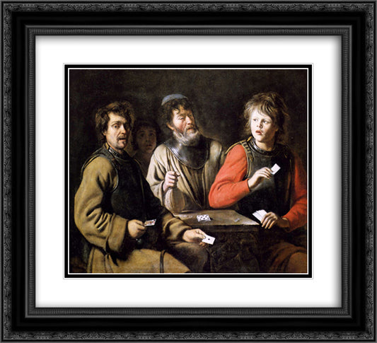 Card players 22x20 Black Ornate Wood Framed Art Print Poster with Double Matting by Le Nain brothers