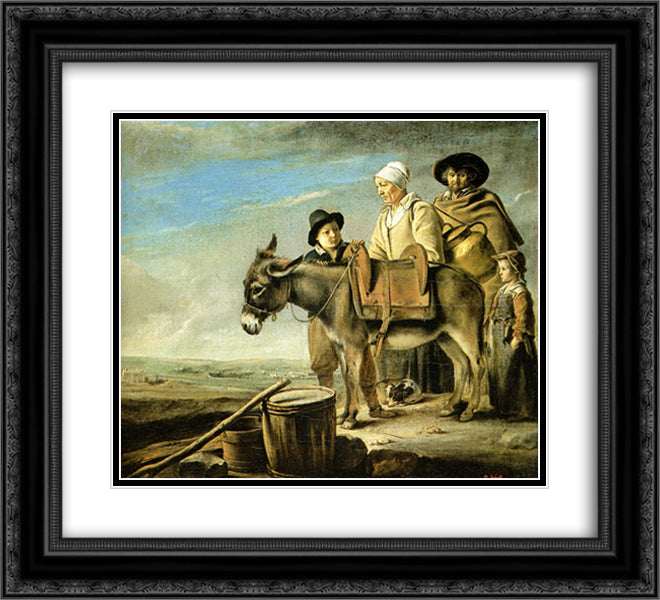 Family of milk seller 22x20 Black Ornate Wood Framed Art Print Poster with Double Matting by Le Nain brothers