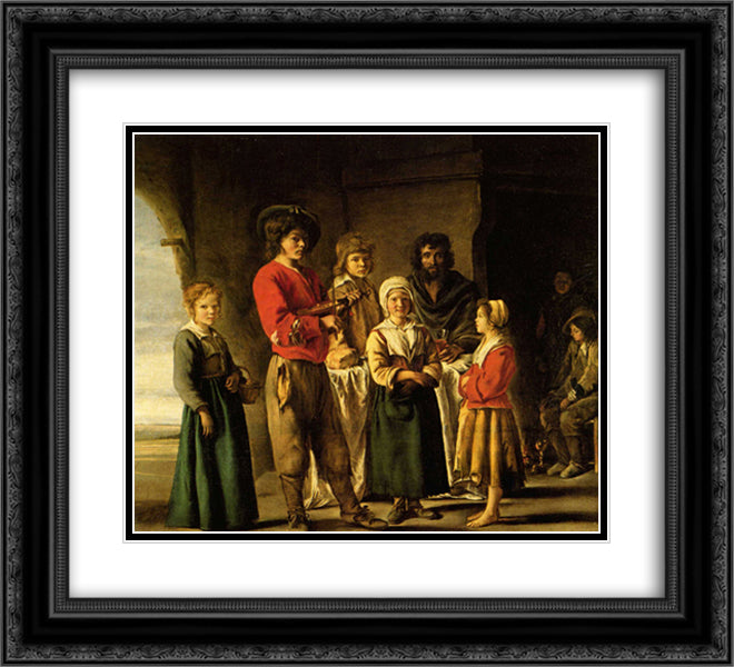Peasants in the cave house 22x20 Black Ornate Wood Framed Art Print Poster with Double Matting by Le Nain brothers